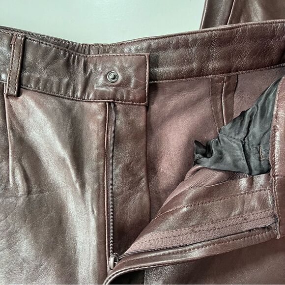 Zara Brown Genuine Leather Straight Leg Pants - Picture 7 of 11